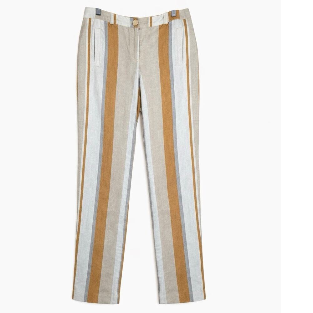 Chico’s Size 0 Linen Blend Striped Pants Coastal Neutral Tapered Leg US Size 4-6